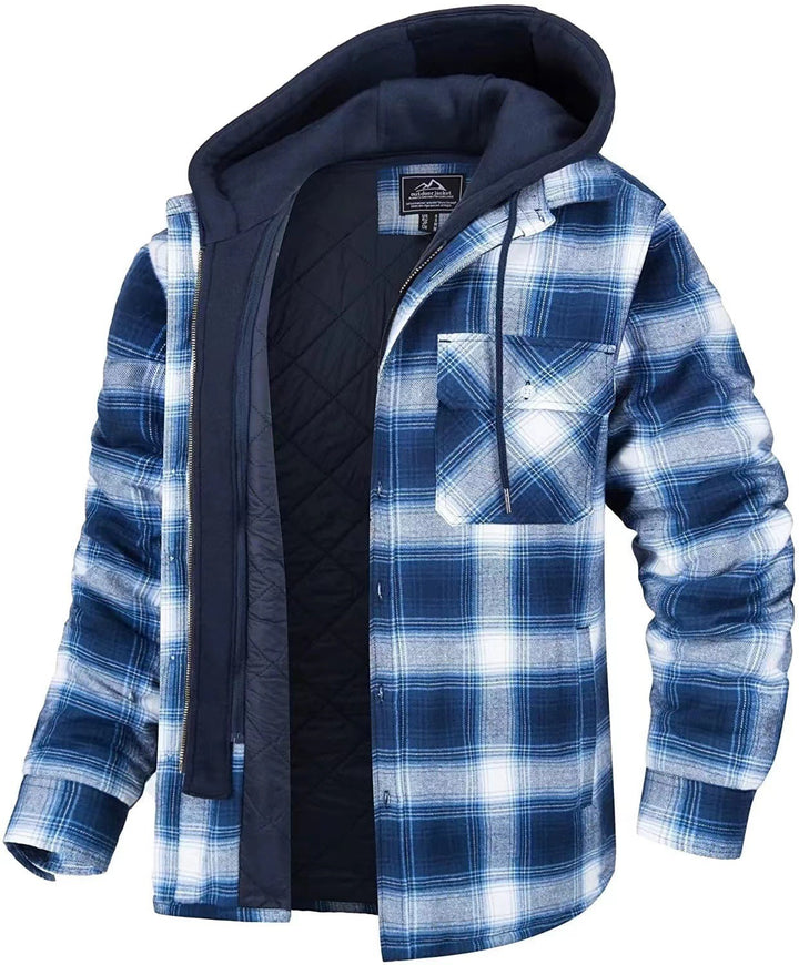 Men's Checked Jacket with Zipper Hood