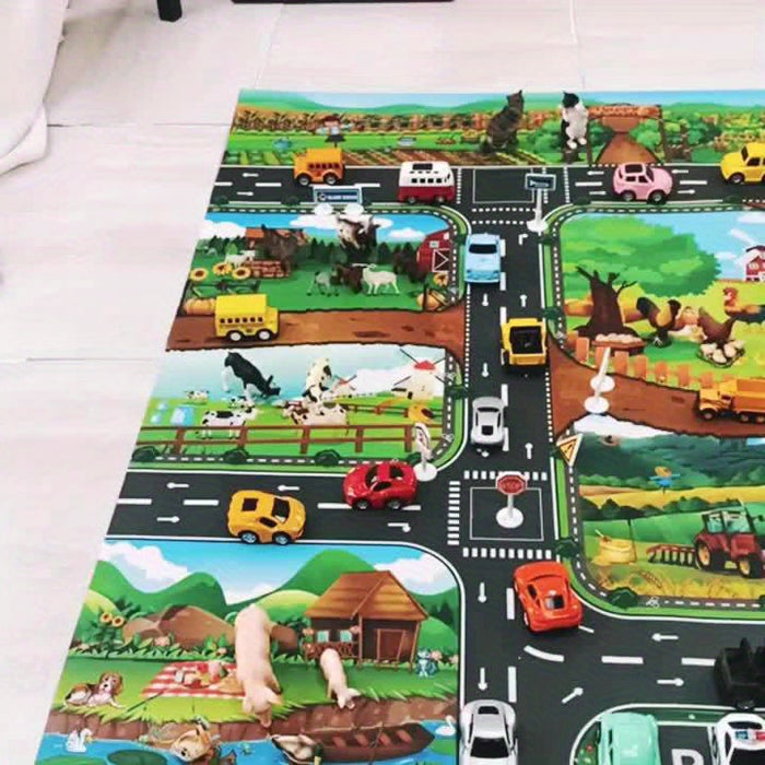 VibrantPlay | Kids’ Interactive Play Mat – Colorful Farm and Traffic Scene Design 2