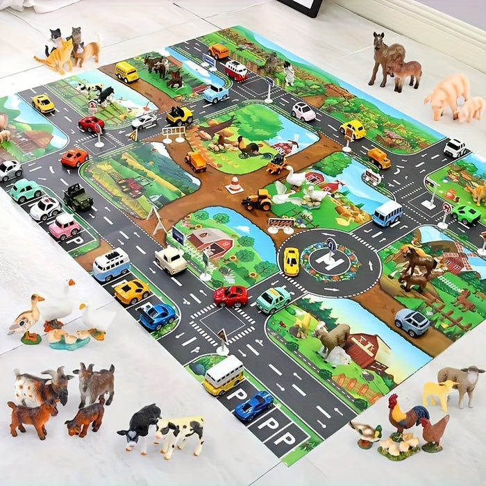 VibrantPlay | Kids’ Interactive Play Mat – Colorful Farm and Traffic Scene Design 3