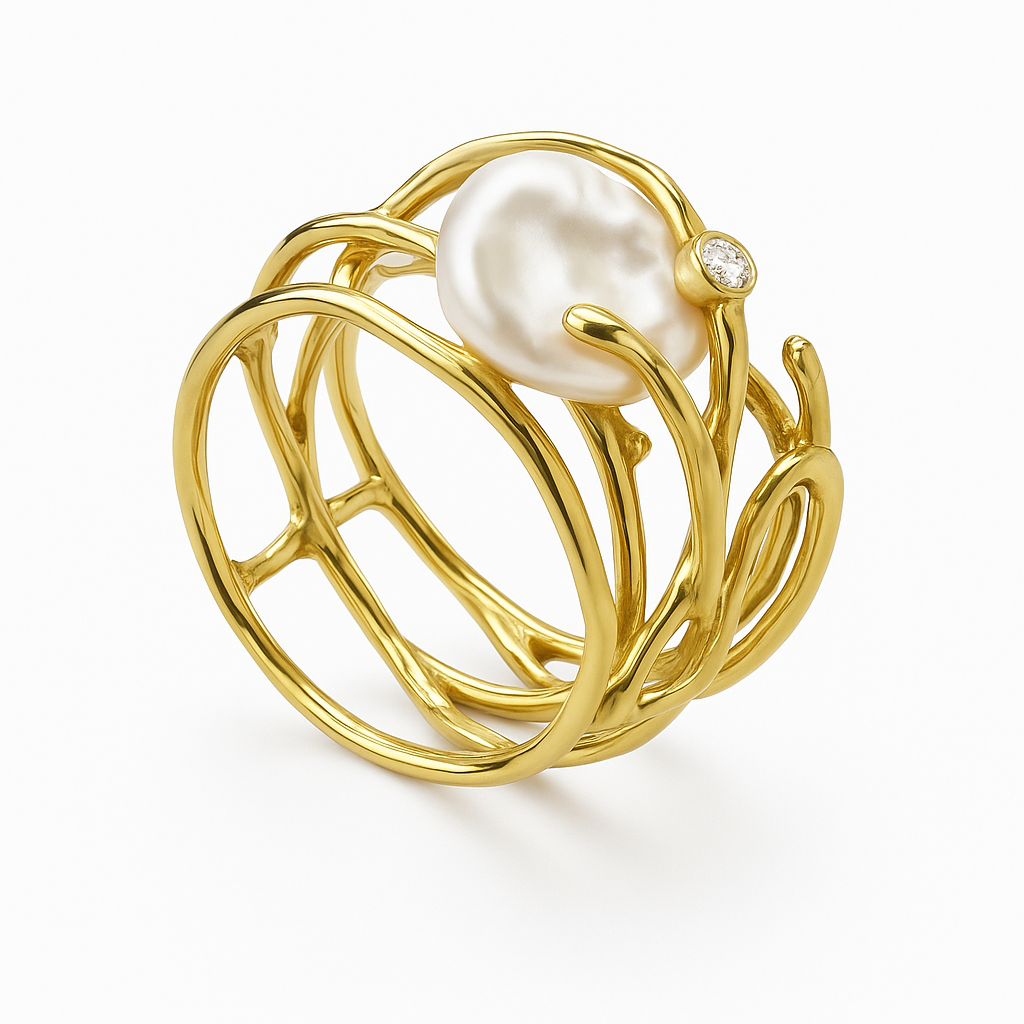 Vintage Gold Ring with Pearl – Elegant Accent in a Classic Style for Women 1