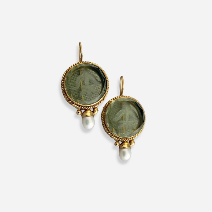 Vintage Green Stone and Pearl Earrings – Elegant Jewelry 0