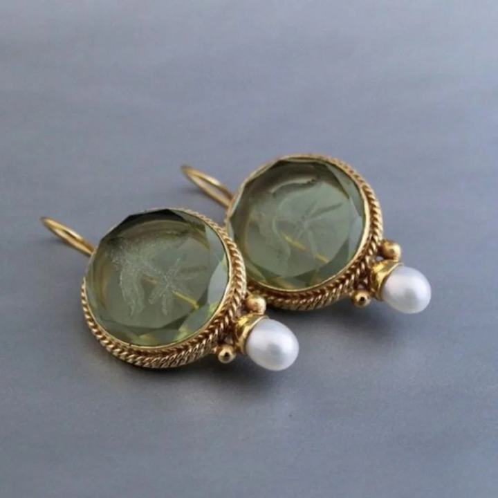 Vintage Green Stone and Pearl Earrings – Elegant Jewelry 1