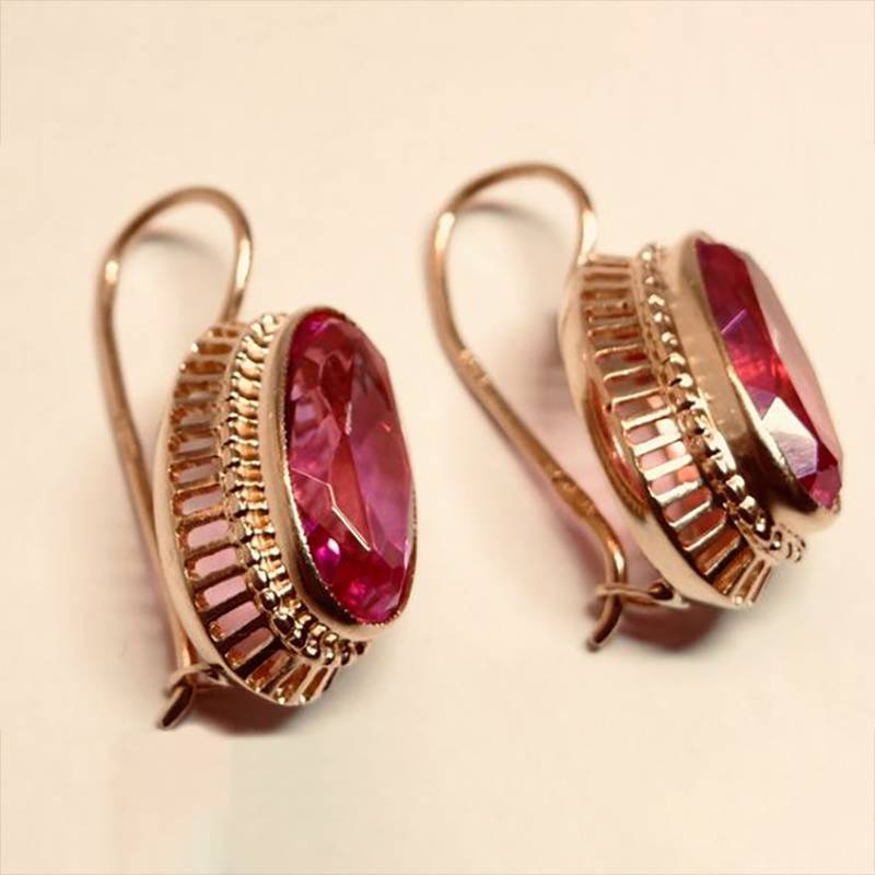 Vintage Red Crystal Earrings in Rose Gold – Elegant Jewelry 0