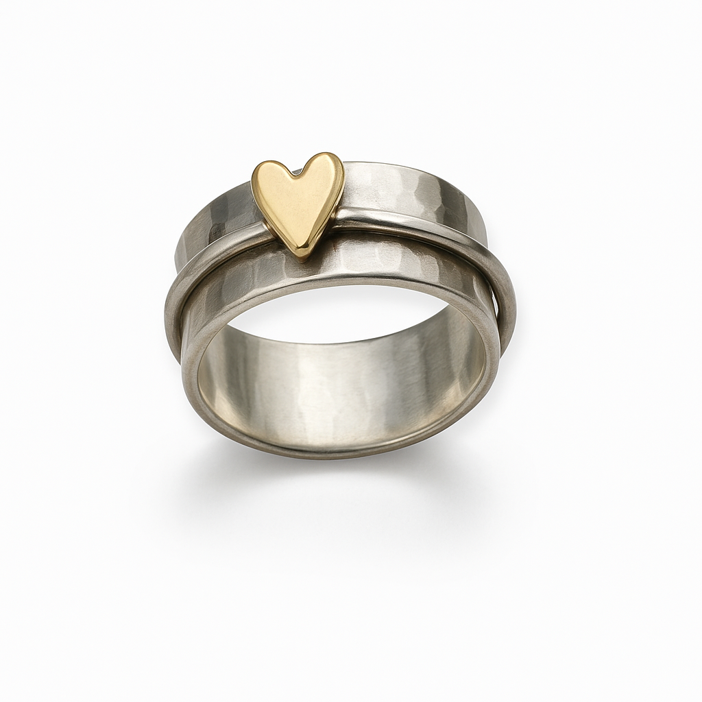 Vintage Silver Women's Ring with a Gold Heart - Elegant Jewelry for Women 1