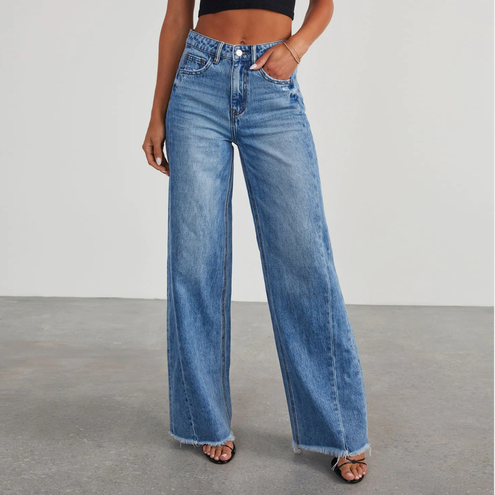 Vintage Washed Wide Fit Straight Jeans for Women Casual Comfort 0