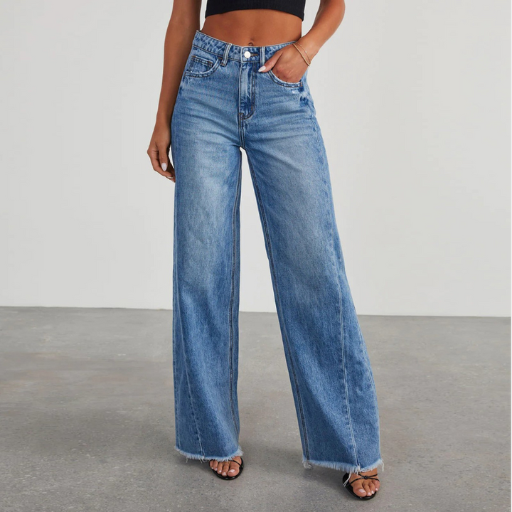 Vintage Washed Wide Fit Straight Jeans for Women Casual Comfort 0