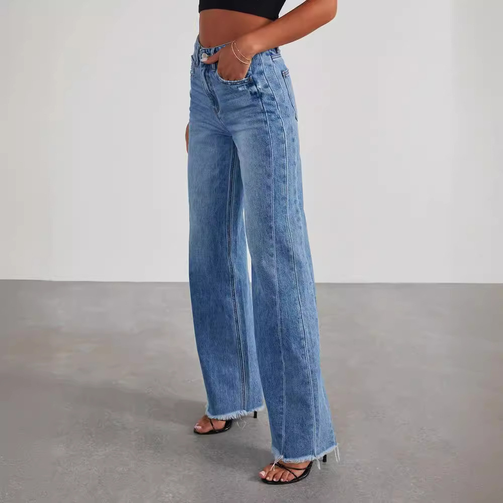 Vintage Washed Wide Fit Straight Jeans for Women Casual Comfort 2