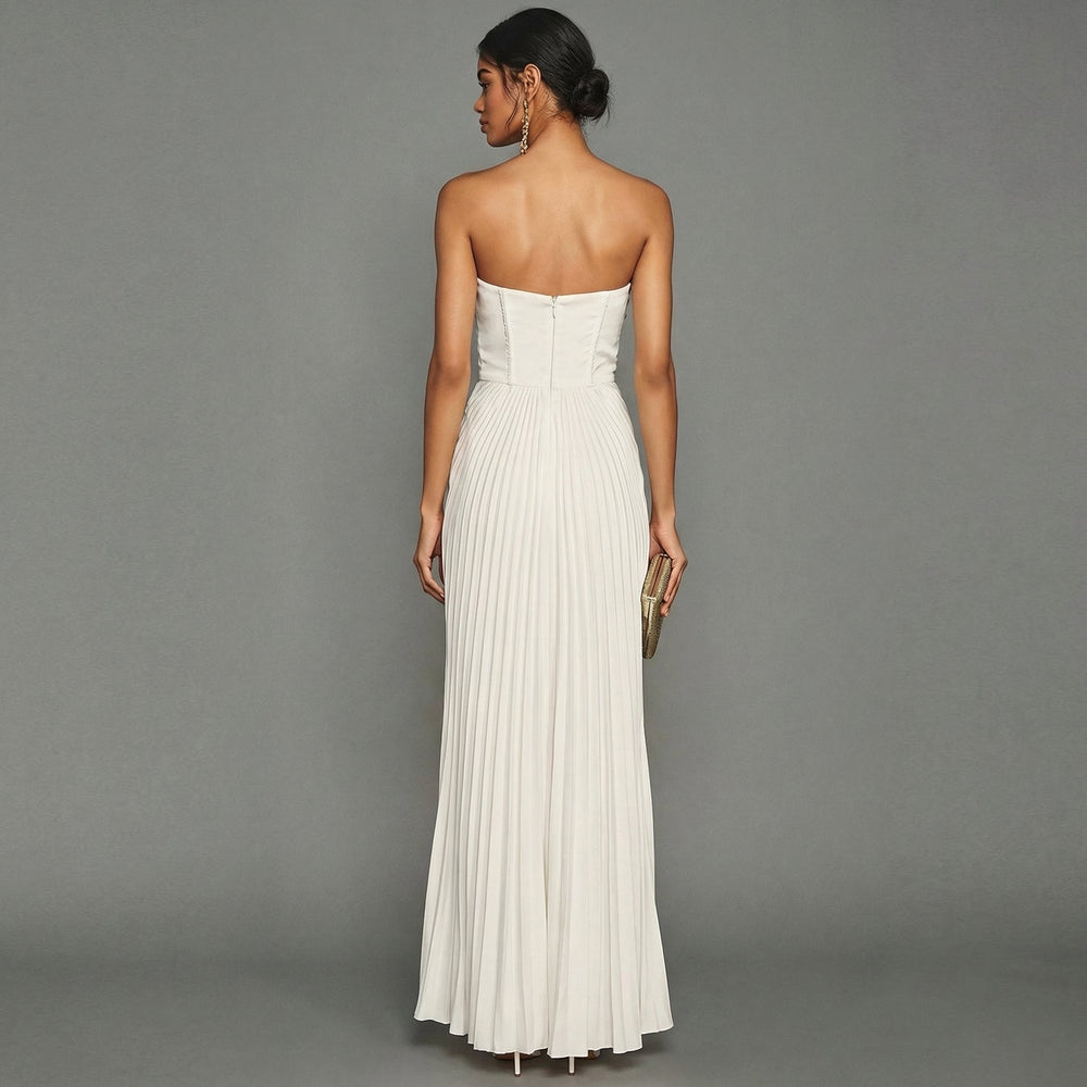 Wedding Guest Dresses - Elegant Long Pleated Strapless Formal Dress for Women - Sophisticated Evening Gown 1
