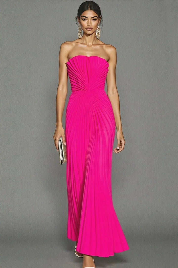 Wedding Guest Dresses - Elegant Long Pleated Strapless Formal Dress for Women - Sophisticated Evening Gown 3