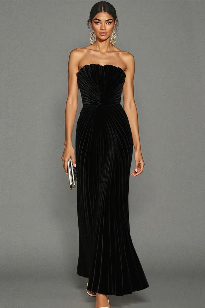 Wedding Guest Dresses - Elegant Long Pleated Strapless Formal Dress for Women - Sophisticated Evening Gown 4
