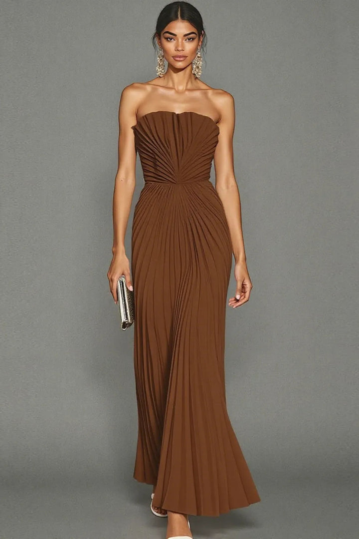 Wedding Guest Dresses - Elegant Long Pleated Strapless Formal Dress for Women - Sophisticated Evening Gown 5