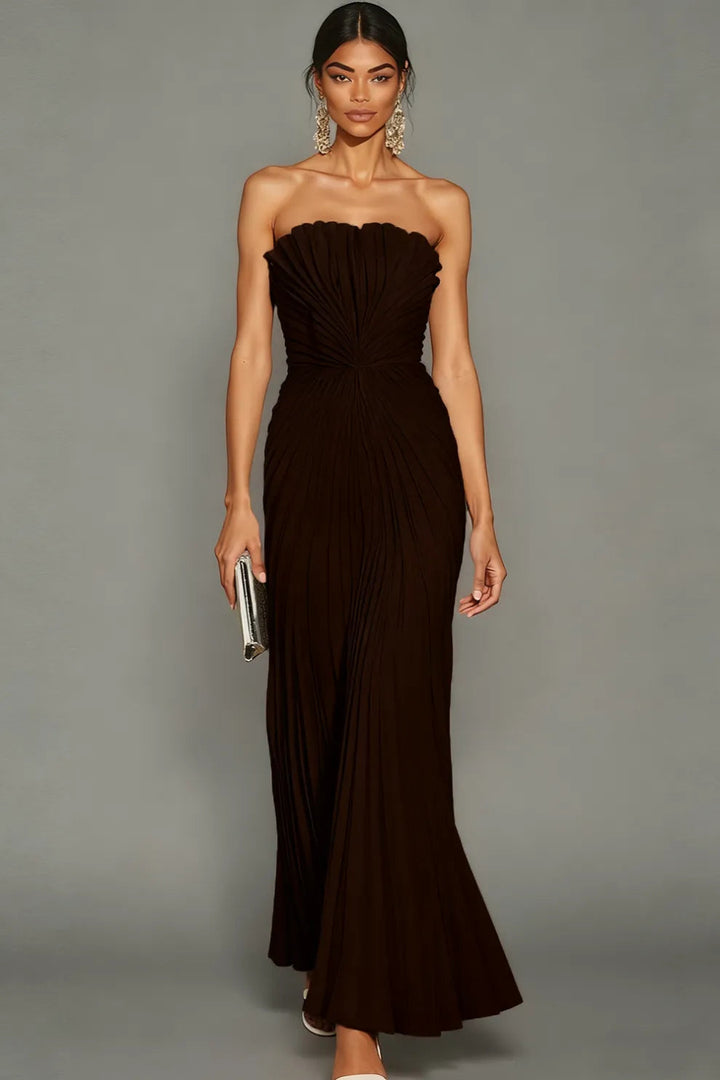 Wedding Guest Dresses - Elegant Long Pleated Strapless Formal Dress for Women - Sophisticated Evening Gown 6