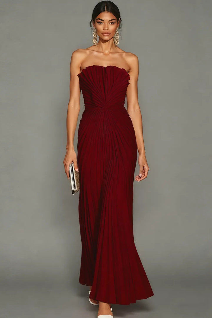 Wedding Guest Dresses - Elegant Long Pleated Strapless Formal Dress for Women - Sophisticated Evening Gown 7