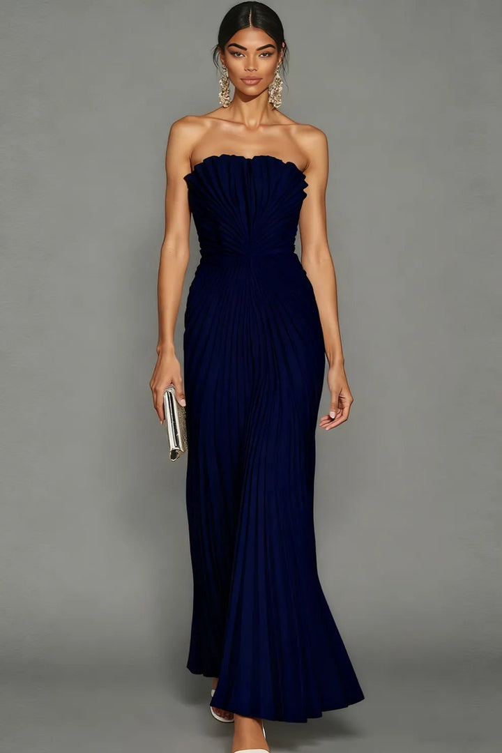 Wedding Guest Dresses - Elegant Long Pleated Strapless Formal Dress for Women - Sophisticated Evening Gown 8
