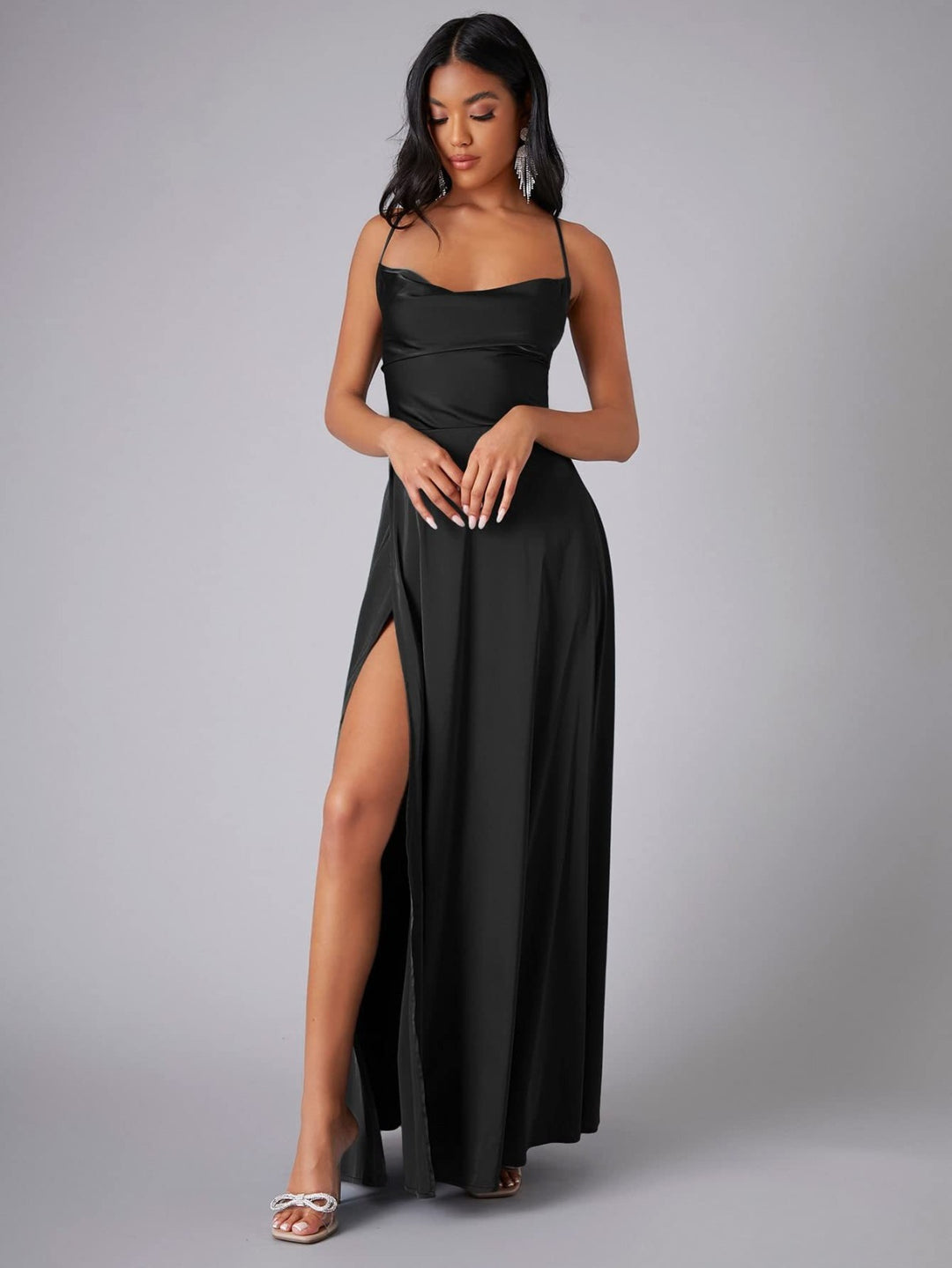 Black Maxi Dress for Women with Leg Slit - Elegant Long Dress for Every Occasion