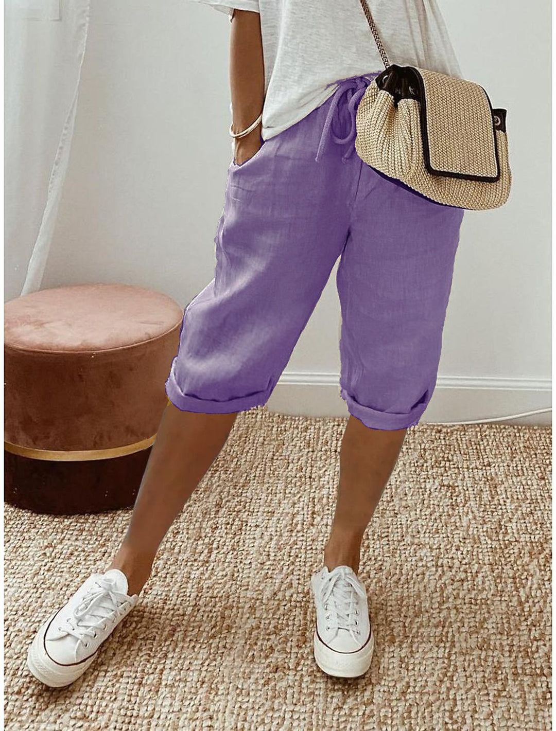 Women’s Relaxed Fit Capri Pants for Effortless Summer Style - Lightweight, Adjustable Waist, Cropped Length