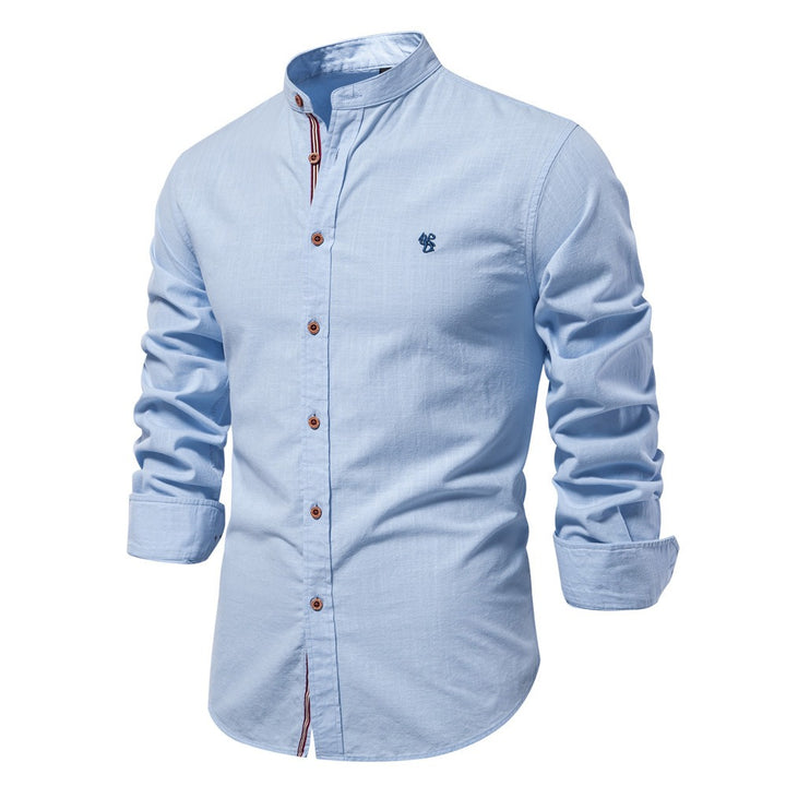 Men's Minimal Tailored Fit Stand Collar Short Sleeve Shirt