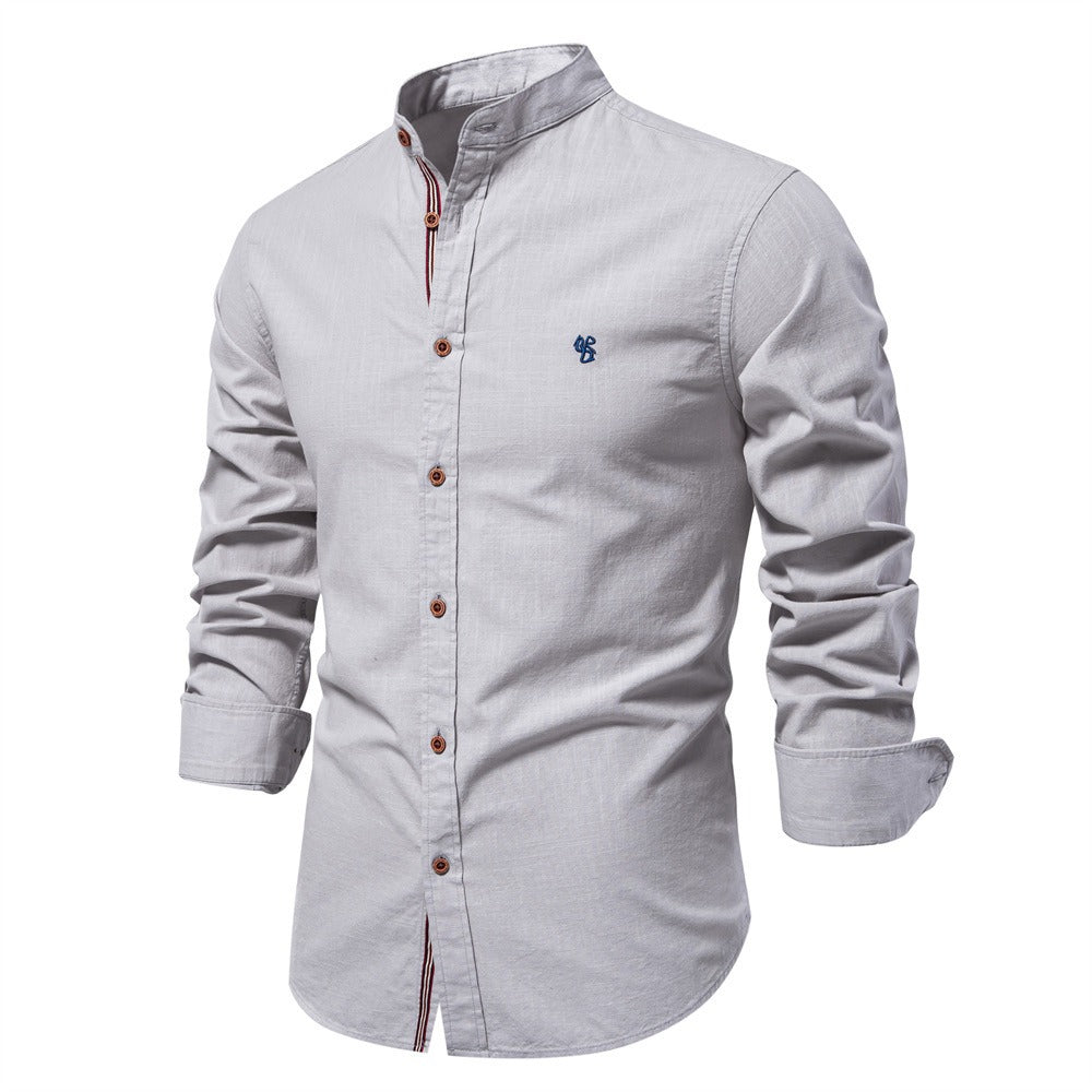 Men's Minimal Tailored Fit Stand Collar Short Sleeve Shirt