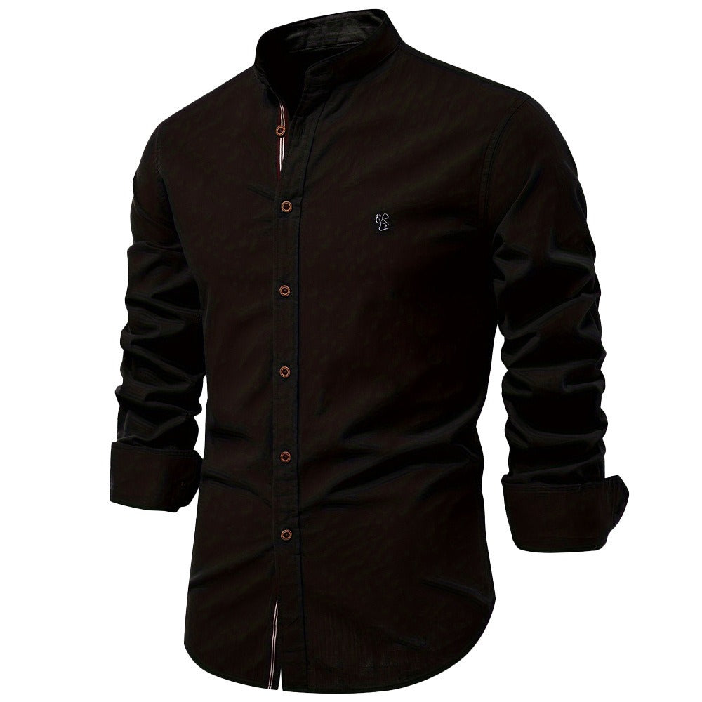 Men's Minimal Tailored Fit Stand Collar Short Sleeve Shirt