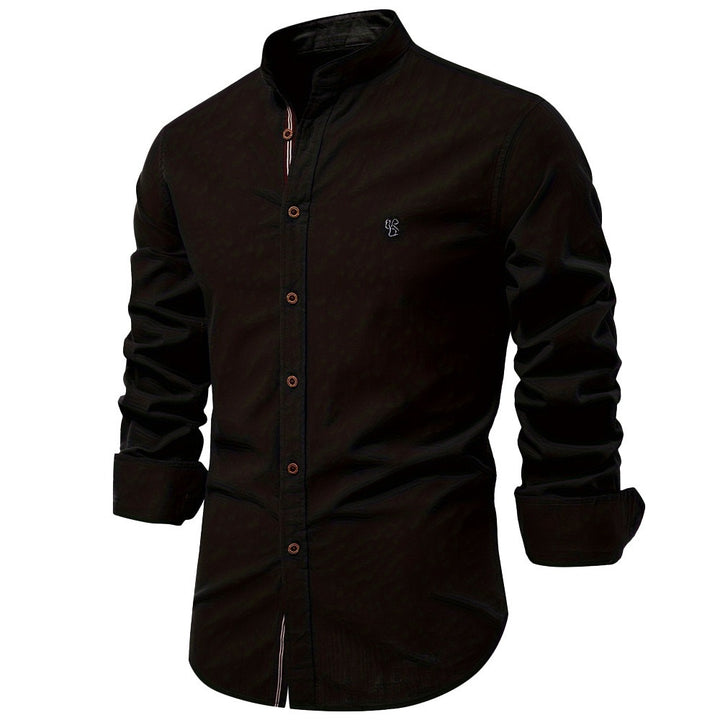 Men's Minimal Tailored Fit Stand Collar Short Sleeve Shirt