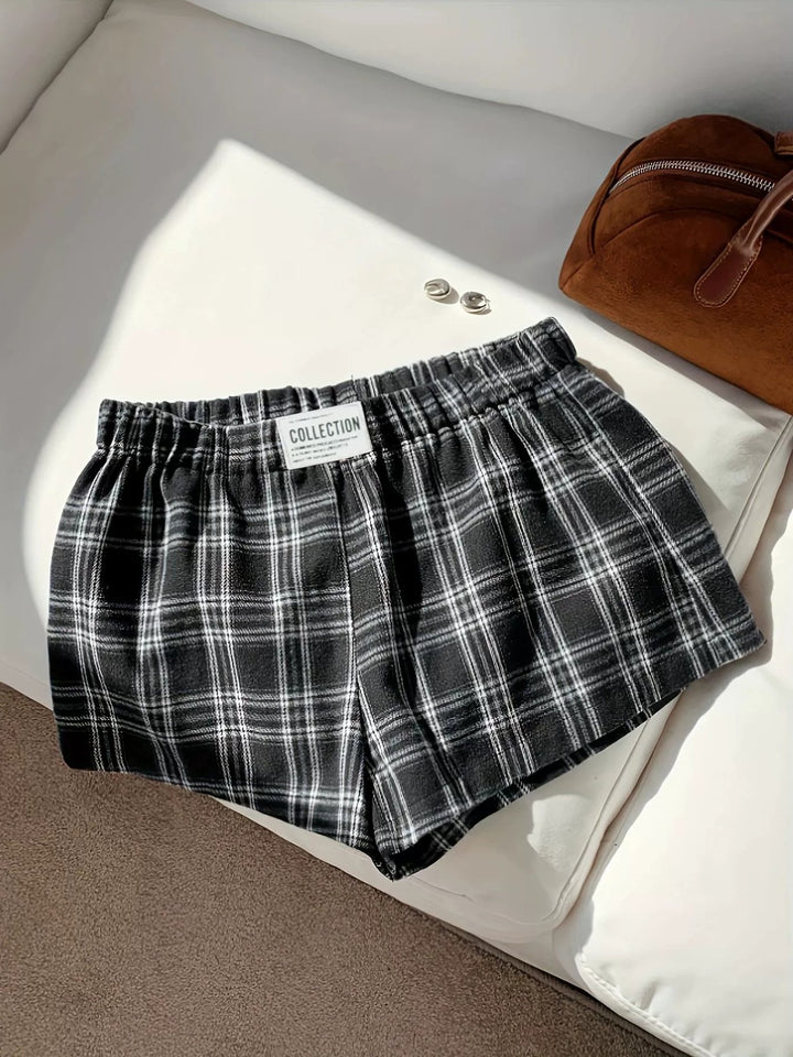Shorts décontractés à taille élastique à carreaux pour femmes pour l'été - mode estivale élégante et confortable