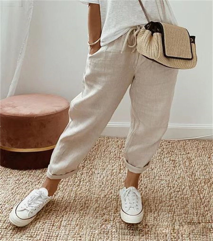 Women's High Waist Wrap Trousers Cropped Tapered with Bow Waistband