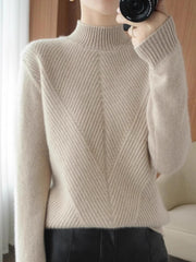 Women's Fashion High Neck Knitted Sweater - Elegance and Comfort for Fall