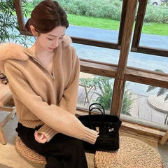 Fur Hooded Knit Jacket – Winter Elegance