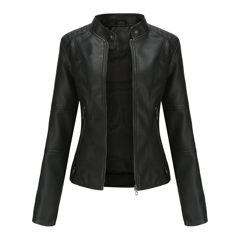 Karolina | Faux Leather Motorcycle jacket with a high collar