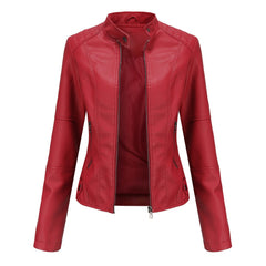 Karolina | Faux Leather Motorcycle jacket with a high collar
