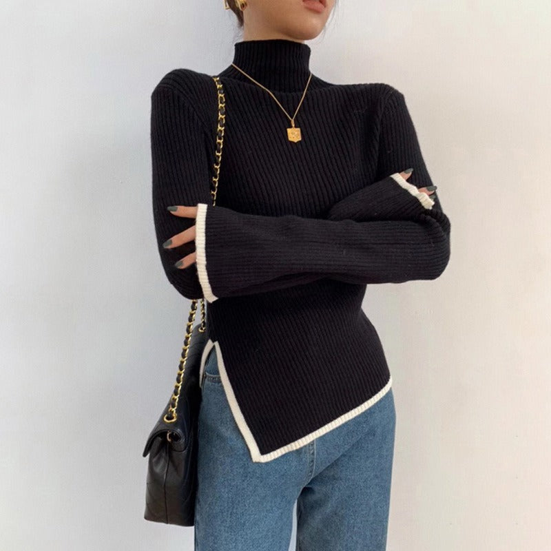 Turtleneck Drape Large Profile Sweater - Stripe Edition