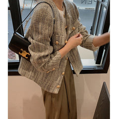 Brown Collarless Jacket - Autumn and Winter Elegance