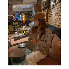 Brown Collarless Jacket - Autumn and Winter Elegance