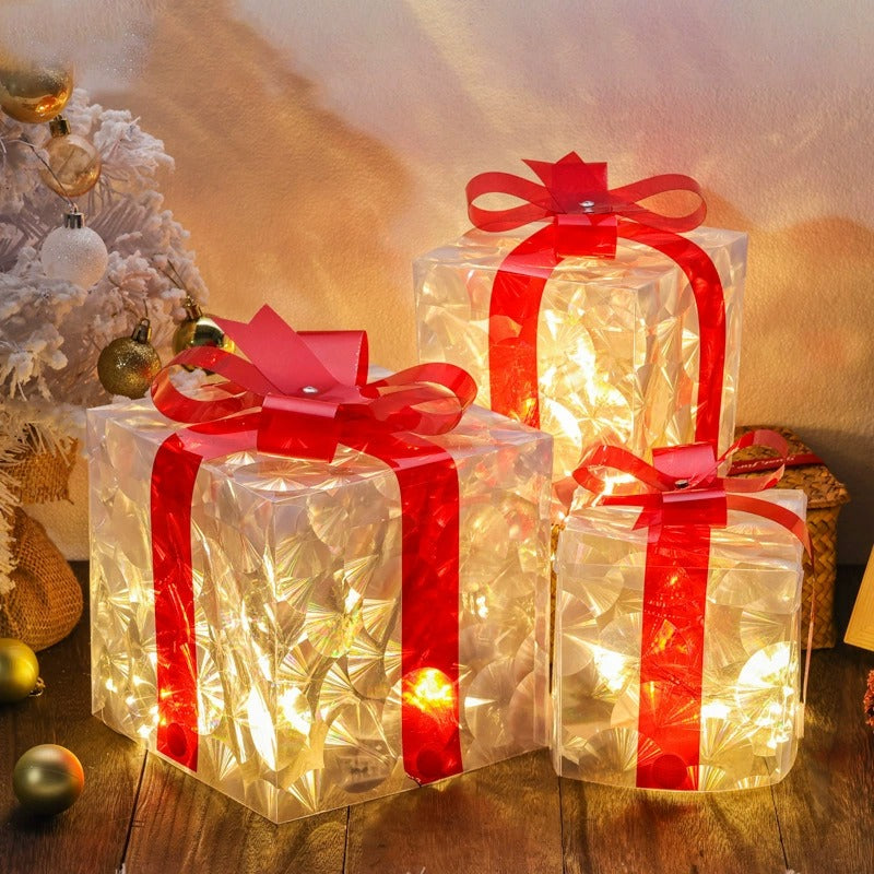 GlowBox – 3-Piece LED Gift Box Set for Christmas Decoration Display