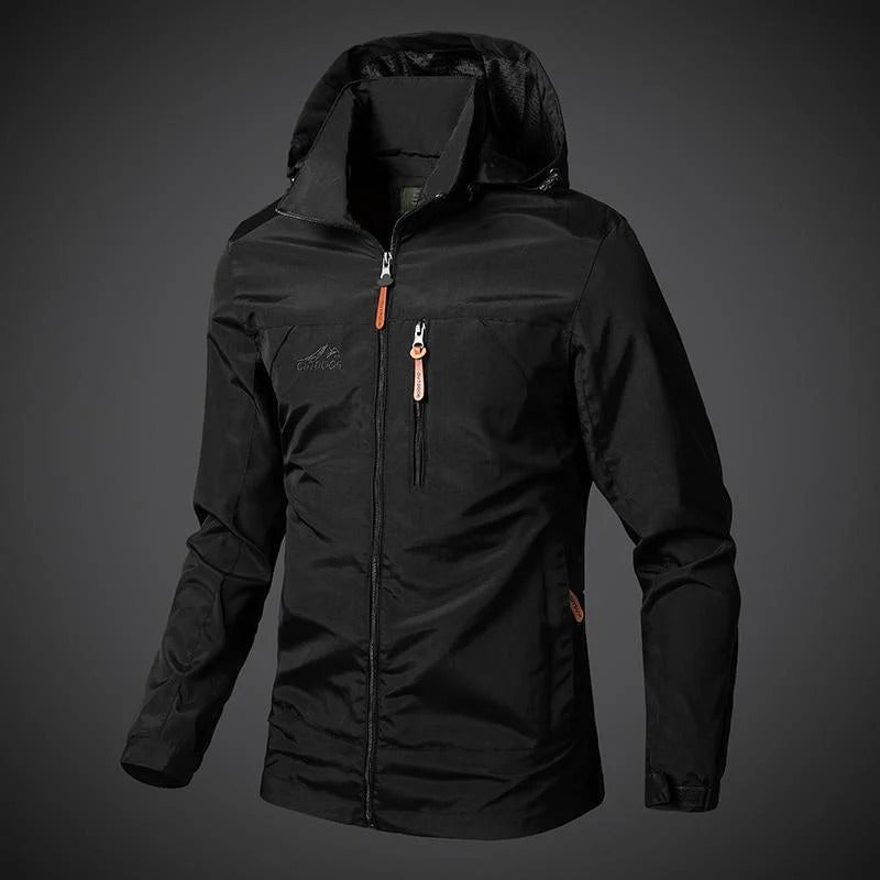 Men's waterproof sports jacket with a hood and zipper