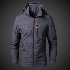Men's waterproof sports jacket with a hood and zipper