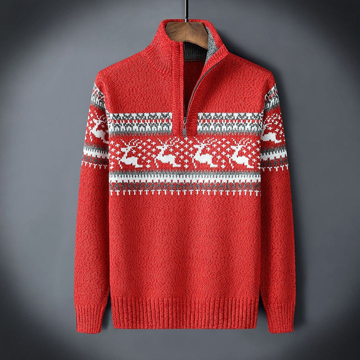 Pull de Noël festif pour homme, tricot chaud avec fermeture éclair