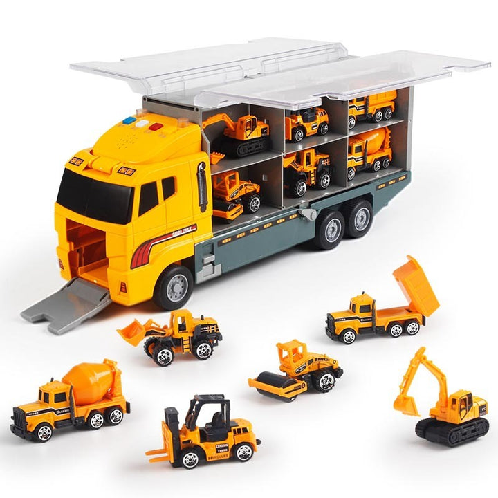 Set de jeu véhicules de construction portables pour enfants – Mini camions, pelleteuses et mallette de transport facile