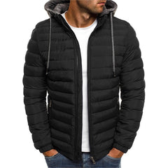 Men's quilted jacket with a hood and zipper