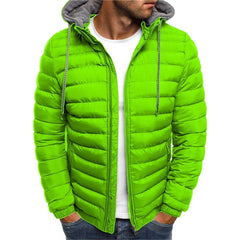 Men's quilted jacket with a hood and zipper