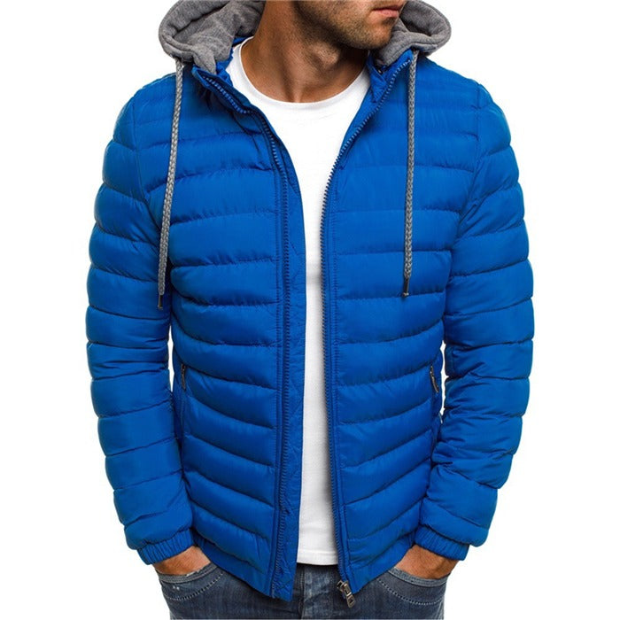 Men's quilted jacket with a hood and zipper