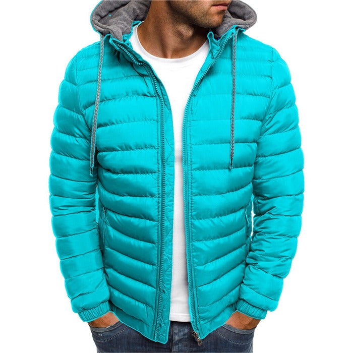 Men's quilted jacket with a hood and zipper