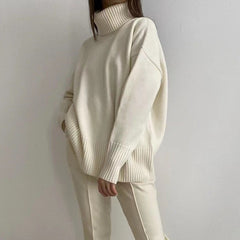 Women's Elegant Turtleneck Sweater with Lantern Sleeves Cotton