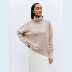 Women's Elegant Turtleneck Sweater with Lantern Sleeves Cotton