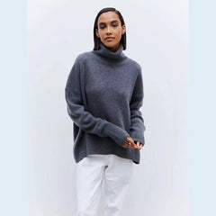 Women's Elegant Turtleneck Sweater with Lantern Sleeves Cotton