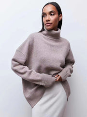Women's Elegant Turtleneck Sweater with Lantern Sleeves Cotton