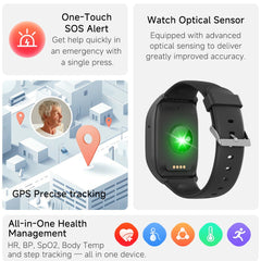 Montre intelligente 4G GPS pour seniors avec fonction SOS, surveillance de la santé et appel indépendant – Tracker de fitness étanche