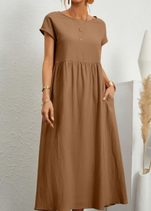 Women's Summer Midi Dress - Casual Style with Comfortable Fit and Pockets