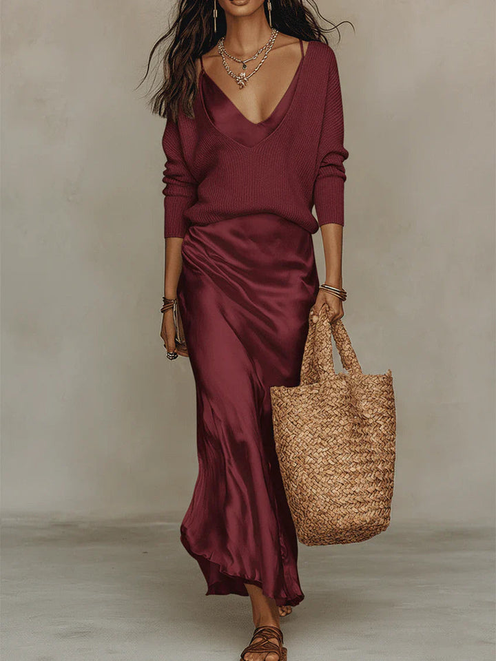 White Long Sleeve Midi Dress for Women | Elegant Satin Style 8