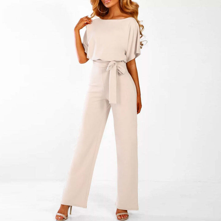 Wide Leg Jumpsuit for Women - Short Sleeve with Belted Waist 0
